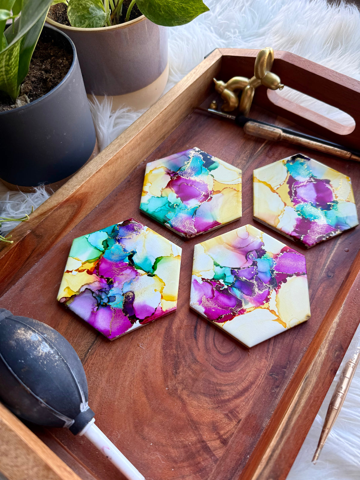 Coasters - Set of 4 - Hand-painted Alcohol Ink