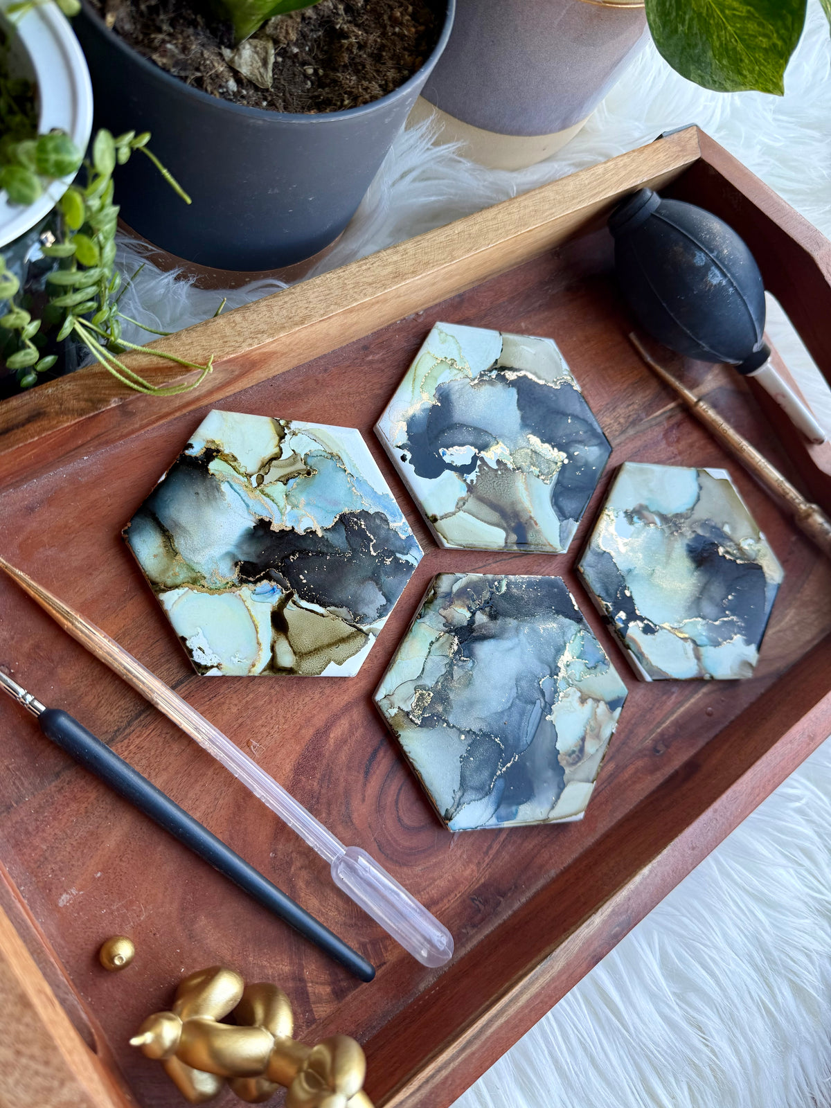 Coasters - Set of 4 - Hand-painted Alcohol Ink
