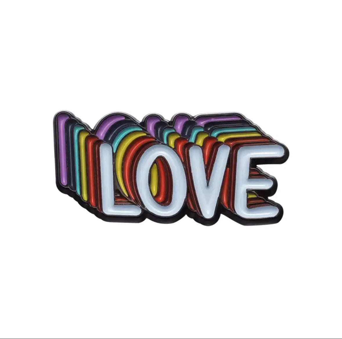 Pride Pin - LOVE - Rounded offset rainbow