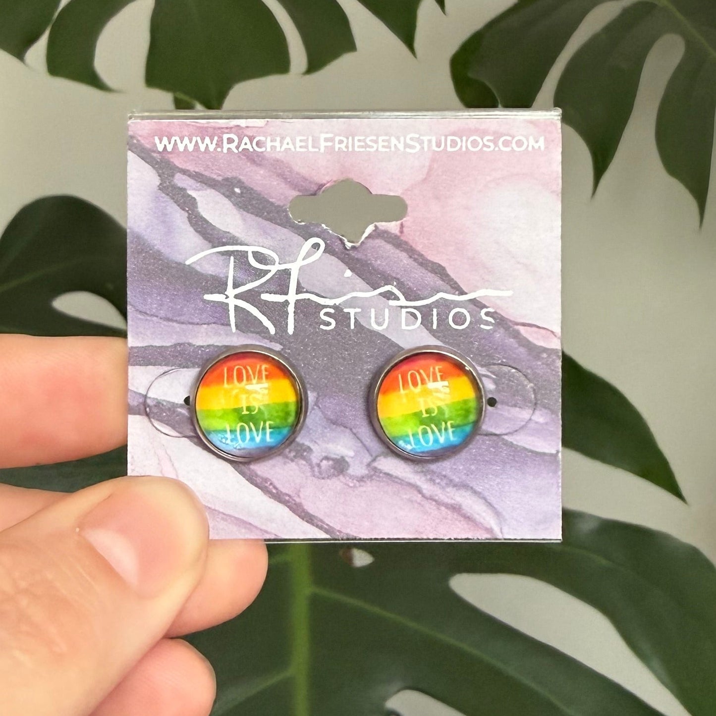 Pride Earrings - LOVE IS LOVE (rainbow bkgd)