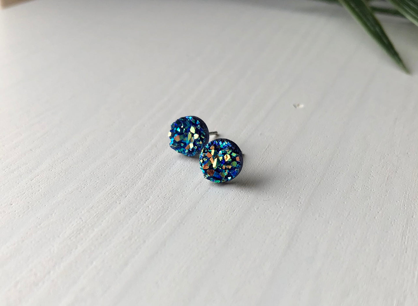 Dragonfruit Rainbow Druzy Stud Earrings - 8mm on Surgical Grade Stainless Steel