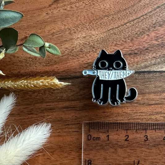 Pride Pin - Pronoun Pin - Cat - THEY/THEM