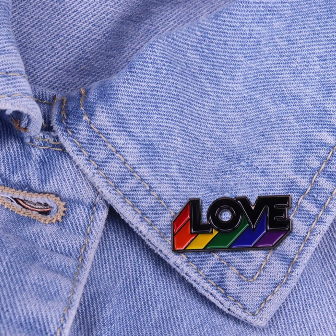 Pride Pin - LOVE - Black - Block offset rainbow