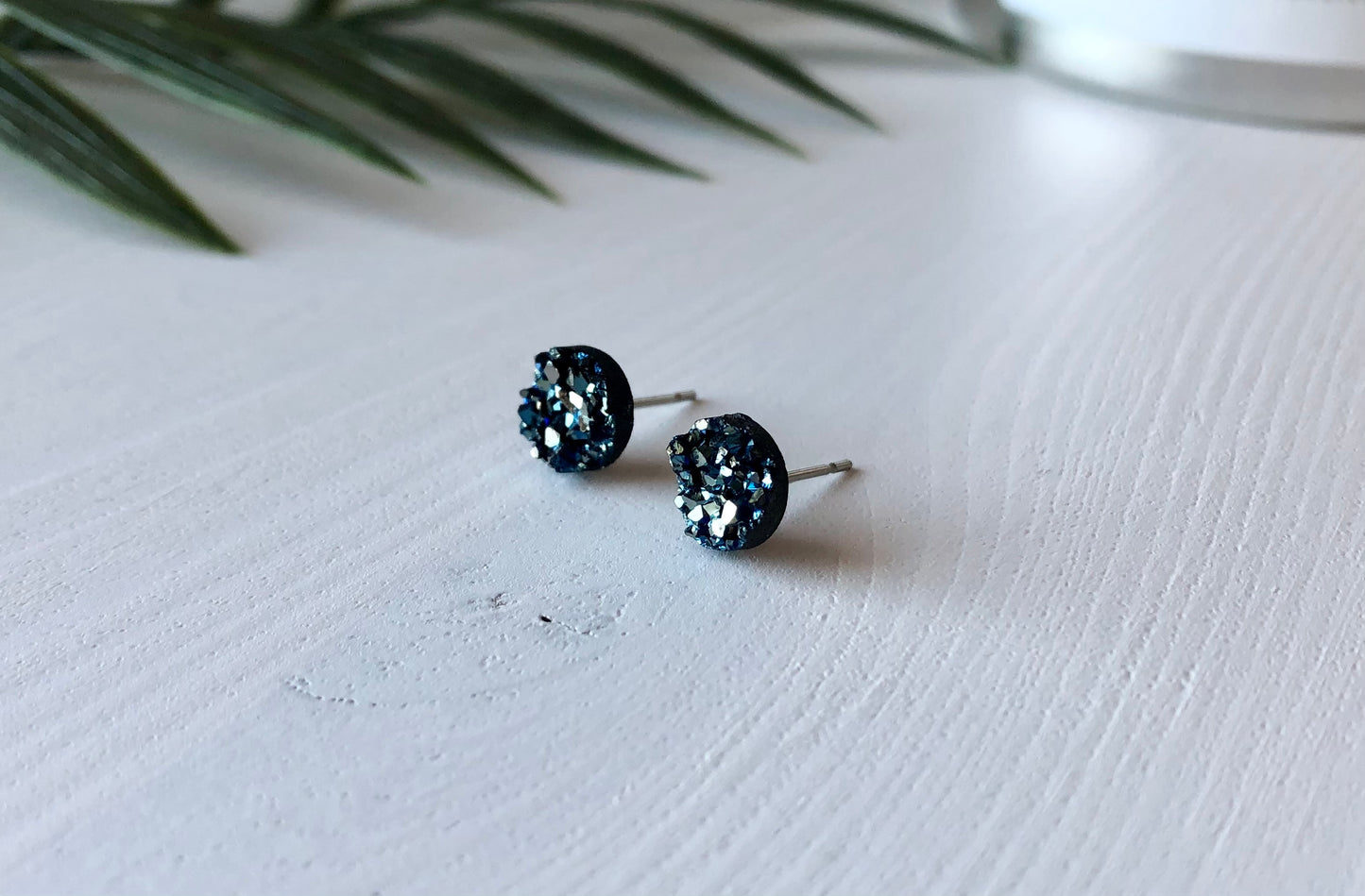 Icy Sapphire Druzy Stud Earrings - 8mm on Surgical Grade Stainless Steel