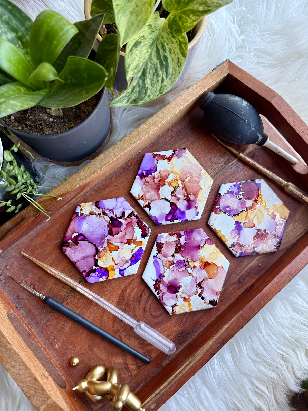 Coasters - Set of 4 - Hand-painted Alcohol Ink