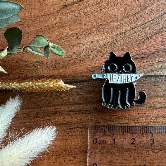 Pride Pin - Pronoun Pin - Cat - HE/THEY