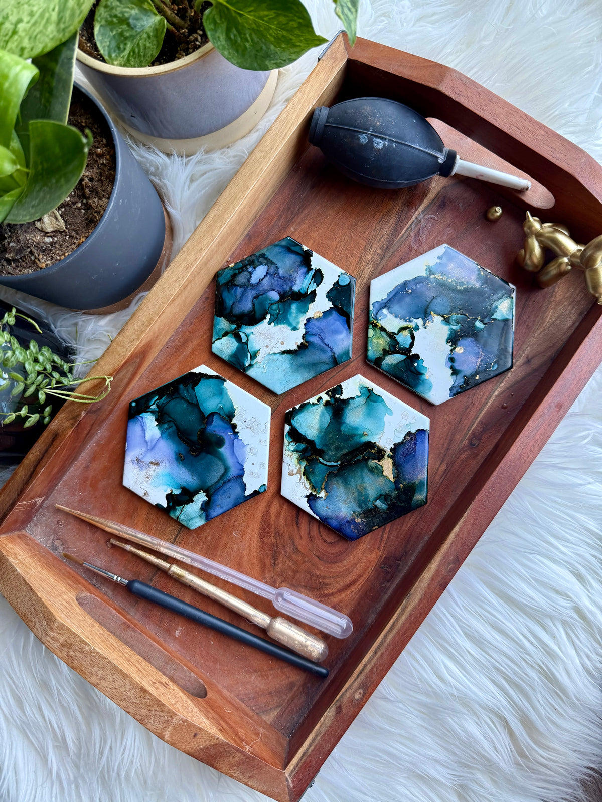 Coasters - Set of 4 - Hand-painted Alcohol Ink