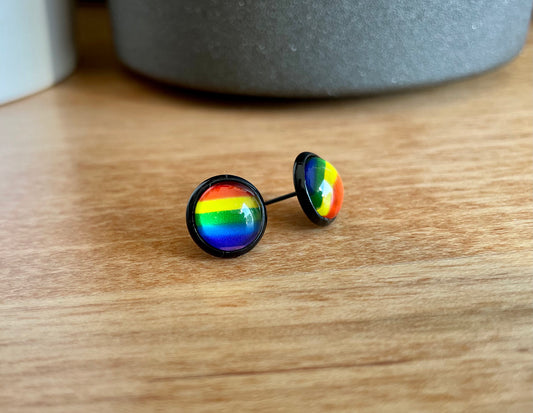 Rainbow Pride Earrings - 10mm on black