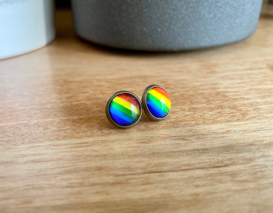 Rainbow Pride Earrings - 10mm on bronze