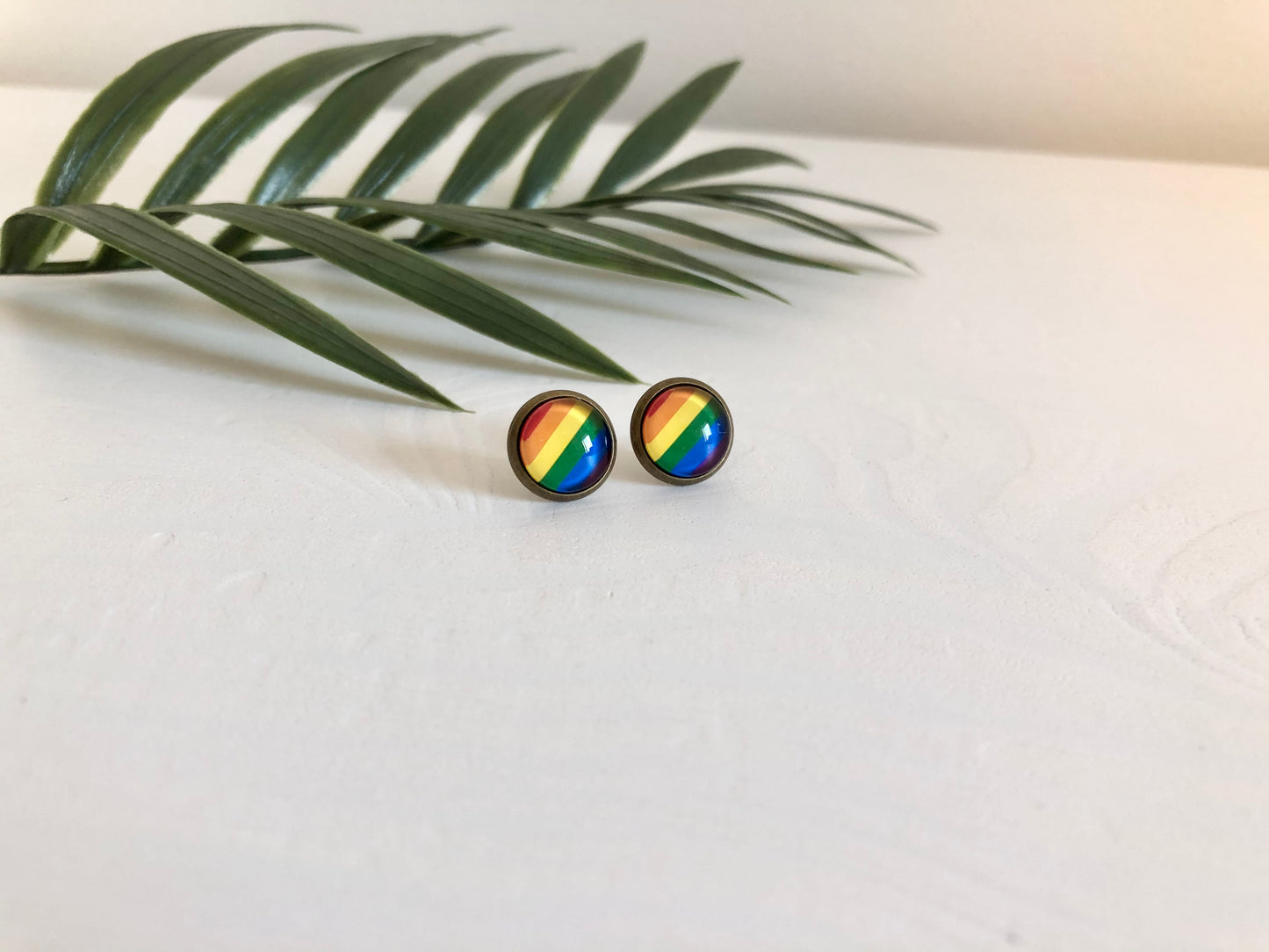 Rainbow Pride Earrings - 10mm on bronze