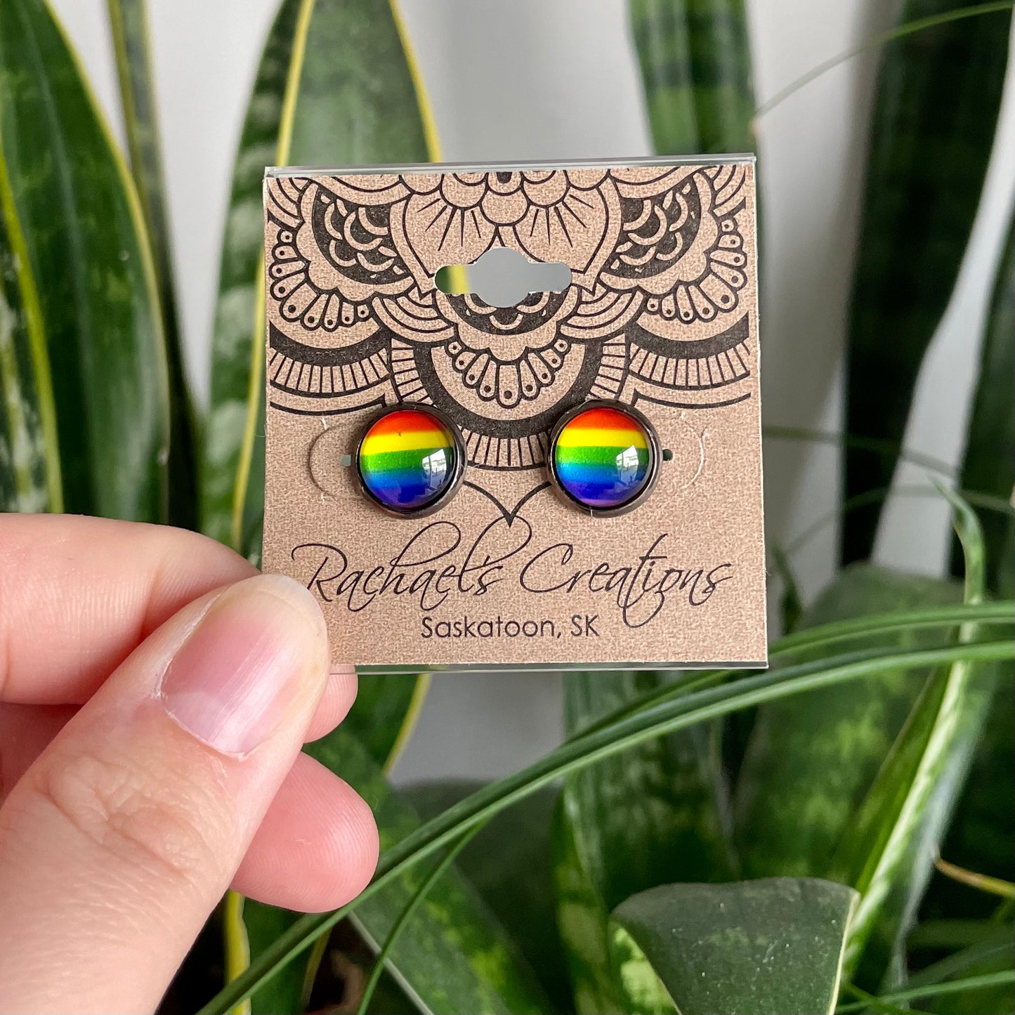 Rainbow Pride Earrings - 10mm on Gunmetal