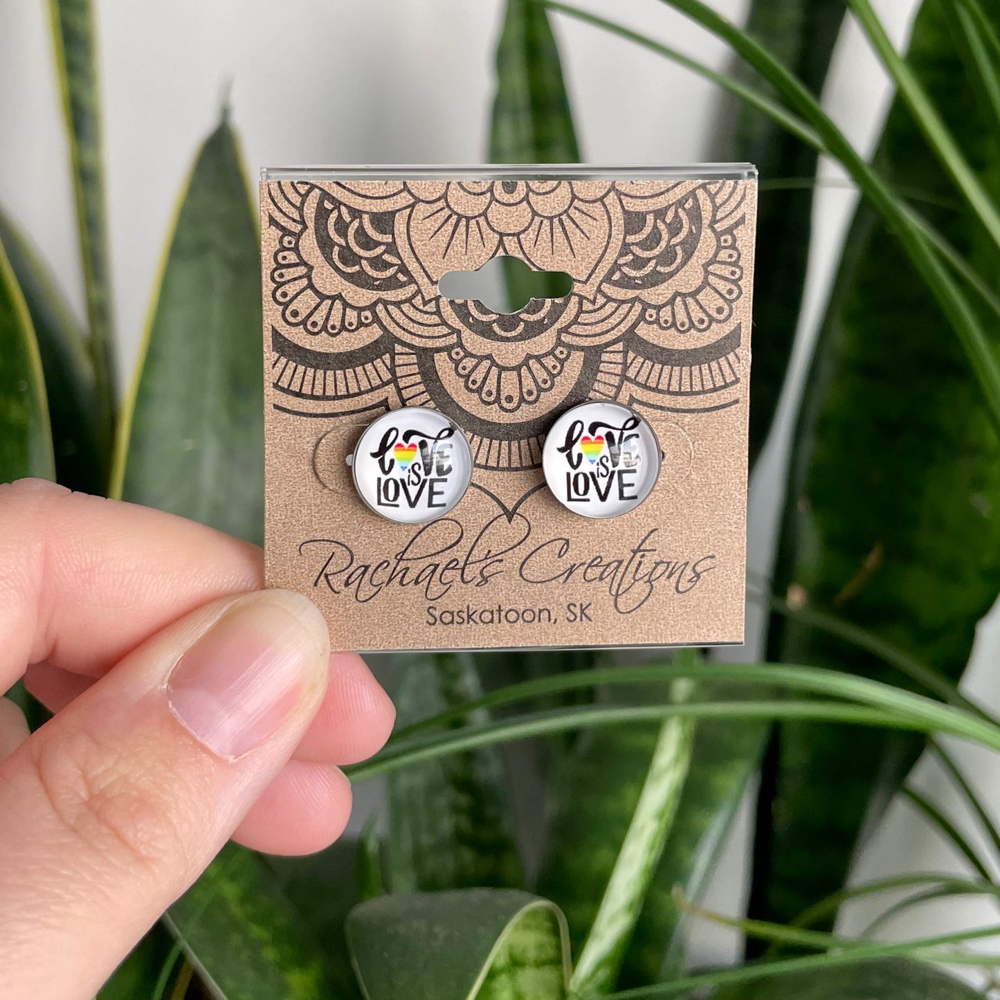 Love is Love Pride Earrings - 12mm on Stainless Steel