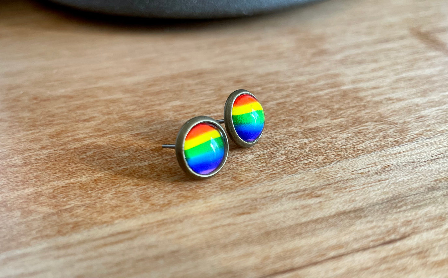 Rainbow Pride Earrings - 8mm on bronze
