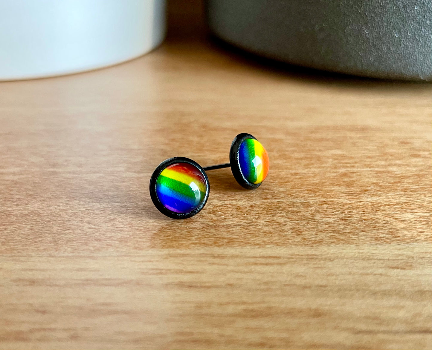 Rainbow Pride Earrings - 8mm on black