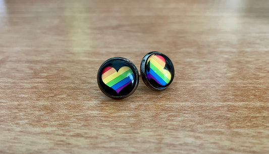 Rainbow Heart Pride Earrings - 12mm on Gunmetal