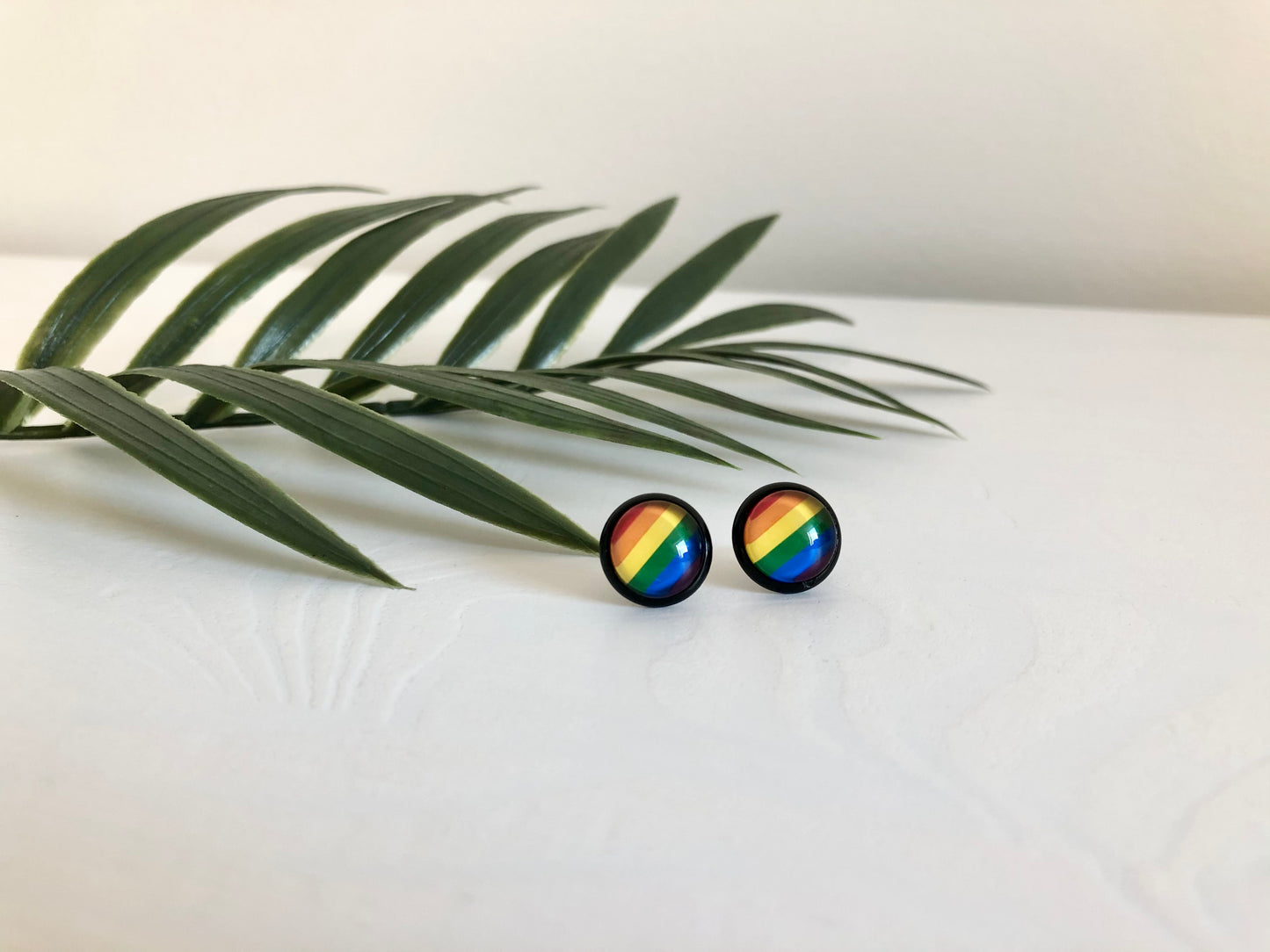Rainbow Pride Earrings - 8mm on black