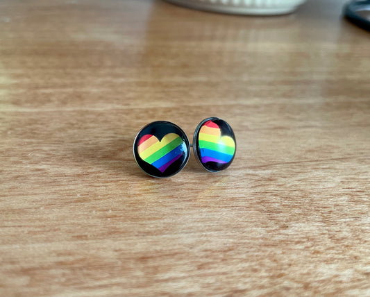 Rainbow Heart Pride Earrings - 12mm on Stainless Steel