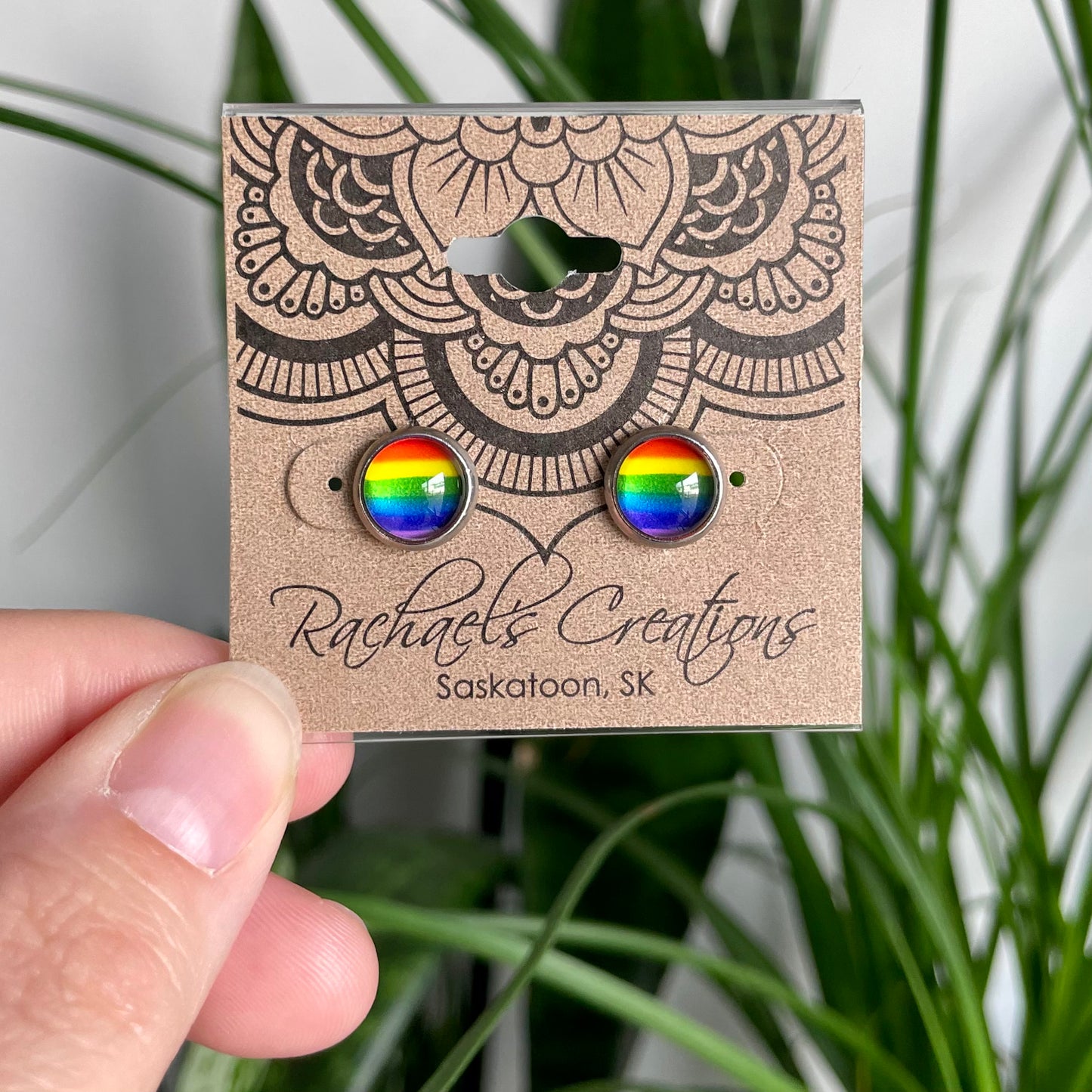 Rainbow Pride Earrings - 8mm on Stainless Steel