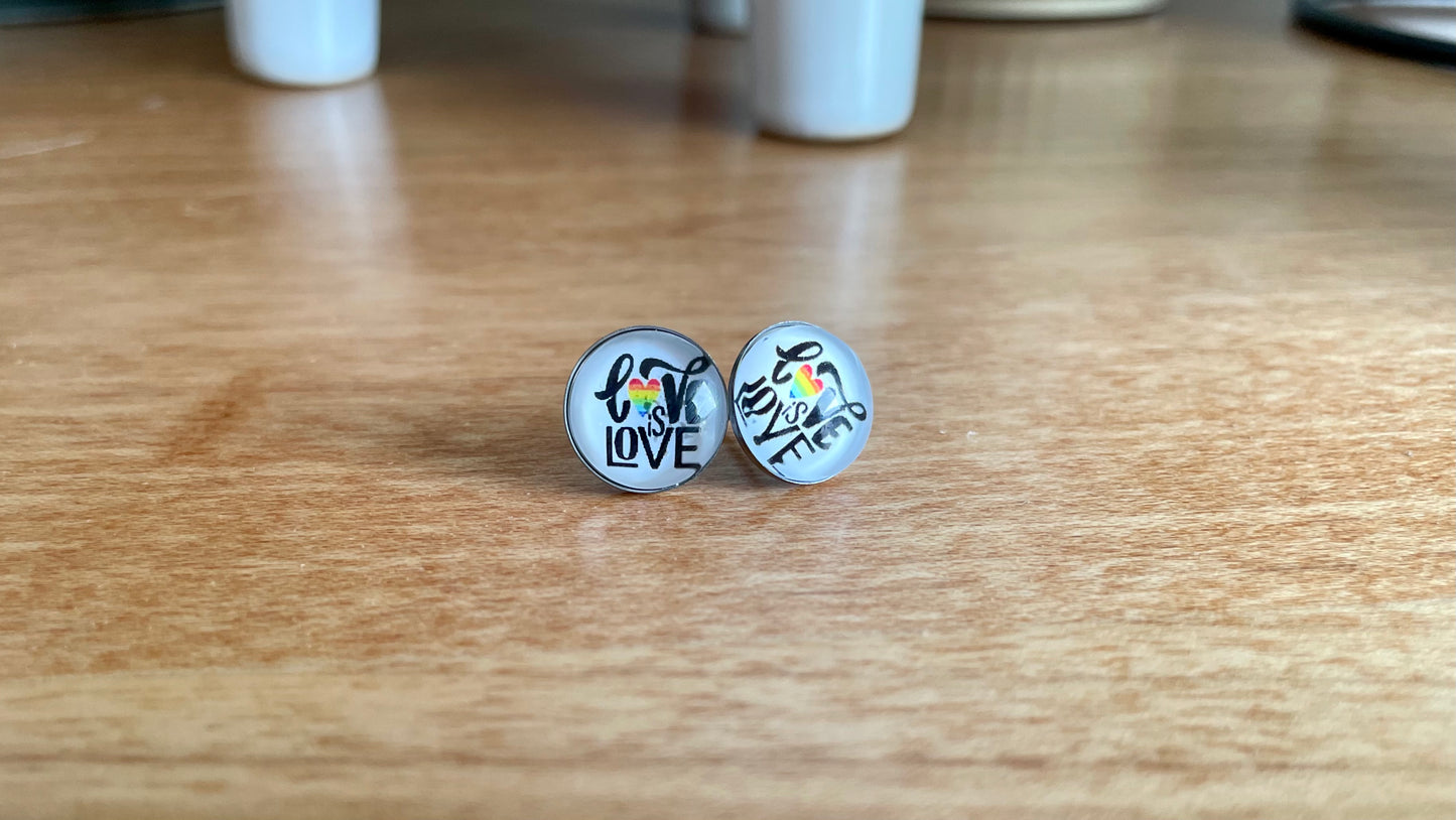 Love is Love Pride Earrings - 12mm on Stainless Steel