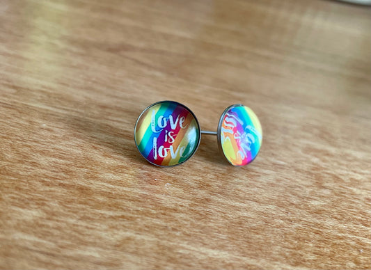 Love is Love - Rainbow Pride Earrings - 12mm on Stainless Steel