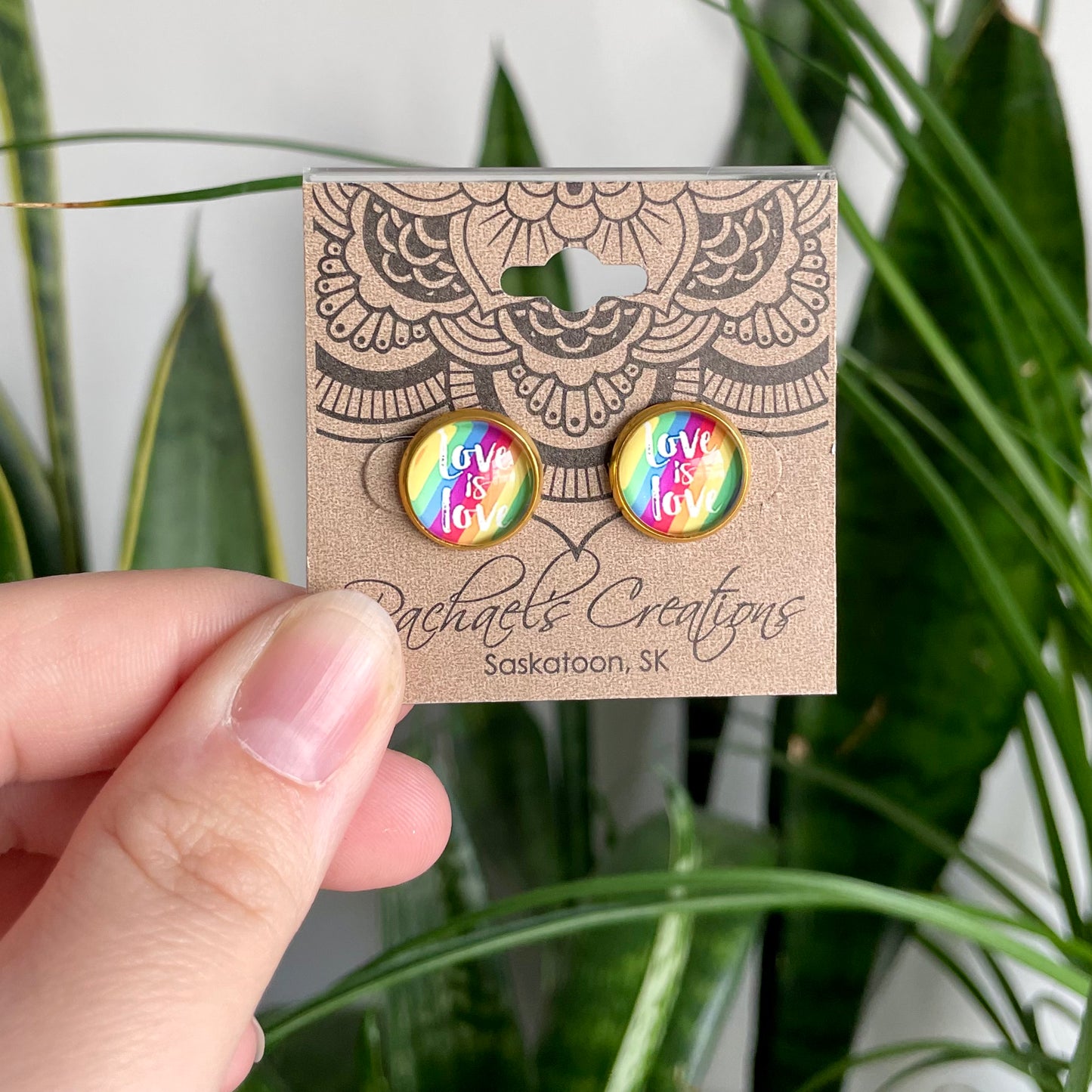 Love is Love Pride Earrings - 12mm on Gold