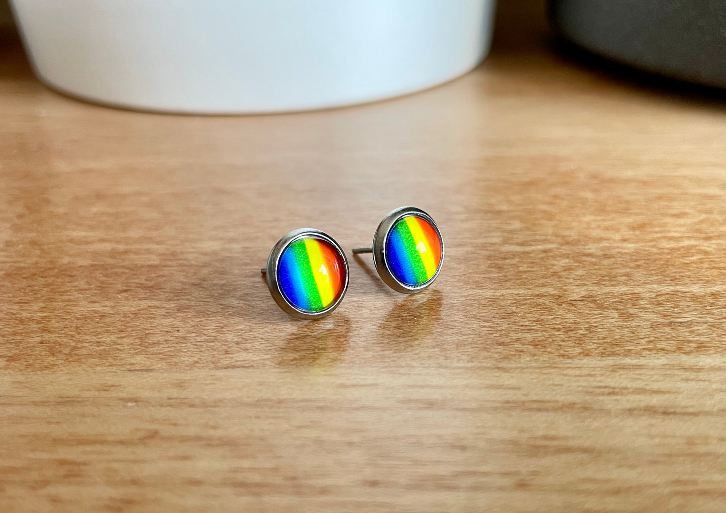 Rainbow Pride Earrings - 8mm on Stainless Steel
