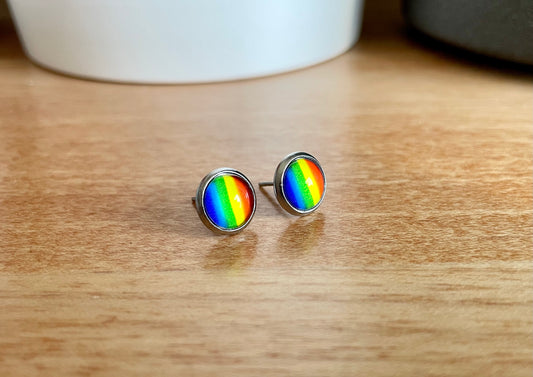 Rainbow Pride Earrings - 8mm on Stainless Steel