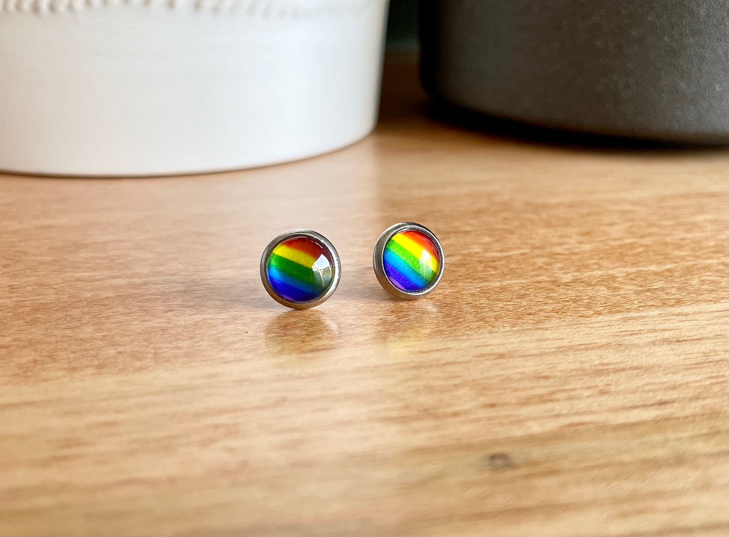 Rainbow Pride Earrings - 8mm on Stainless Steel