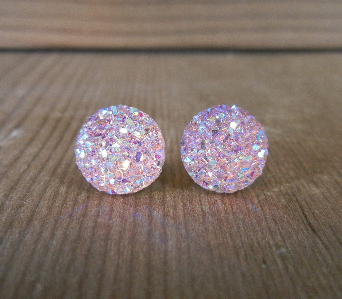 Pink Champagne Sparkle Stud Earrings - 12mm on Surgical Grade Stainless Steel
