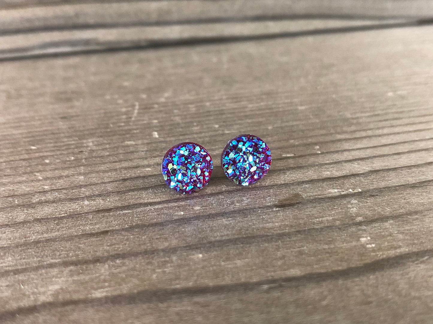 Magenta Sparkle Stud Earrings - 8mm on Surgical Grade Stainless Steel