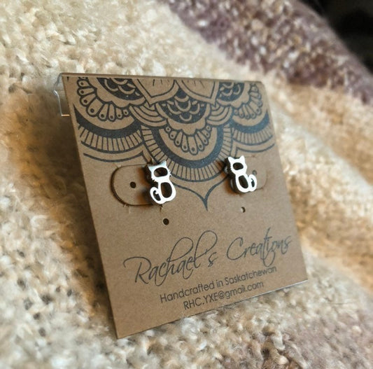 Cat Stud Earrings - hypoallergenic surgical grade stainless steel