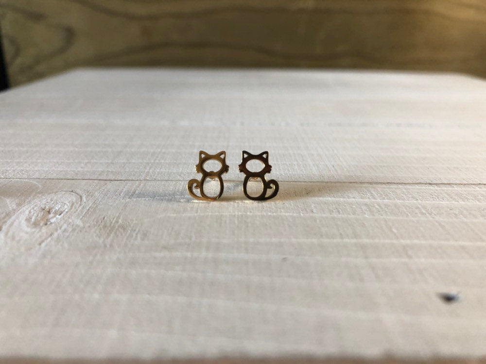 Cat Stud Earrings - hypoallergenic surgical grade stainless steel
