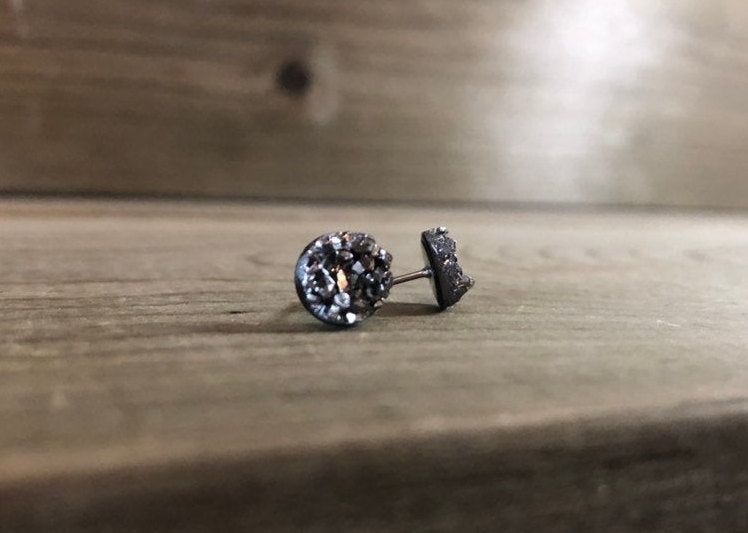 Gunmetal Druzy Stud Earring - 8mm Stone on Surgical Grade Stainless Steel