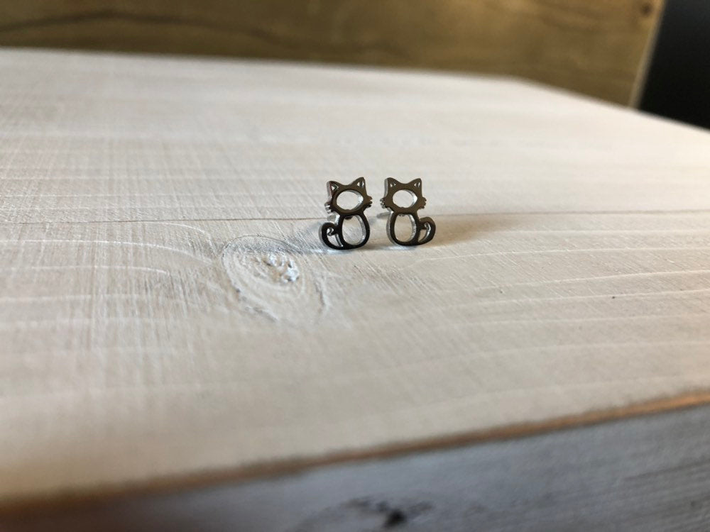 Cat Stud Earrings - hypoallergenic surgical grade stainless steel