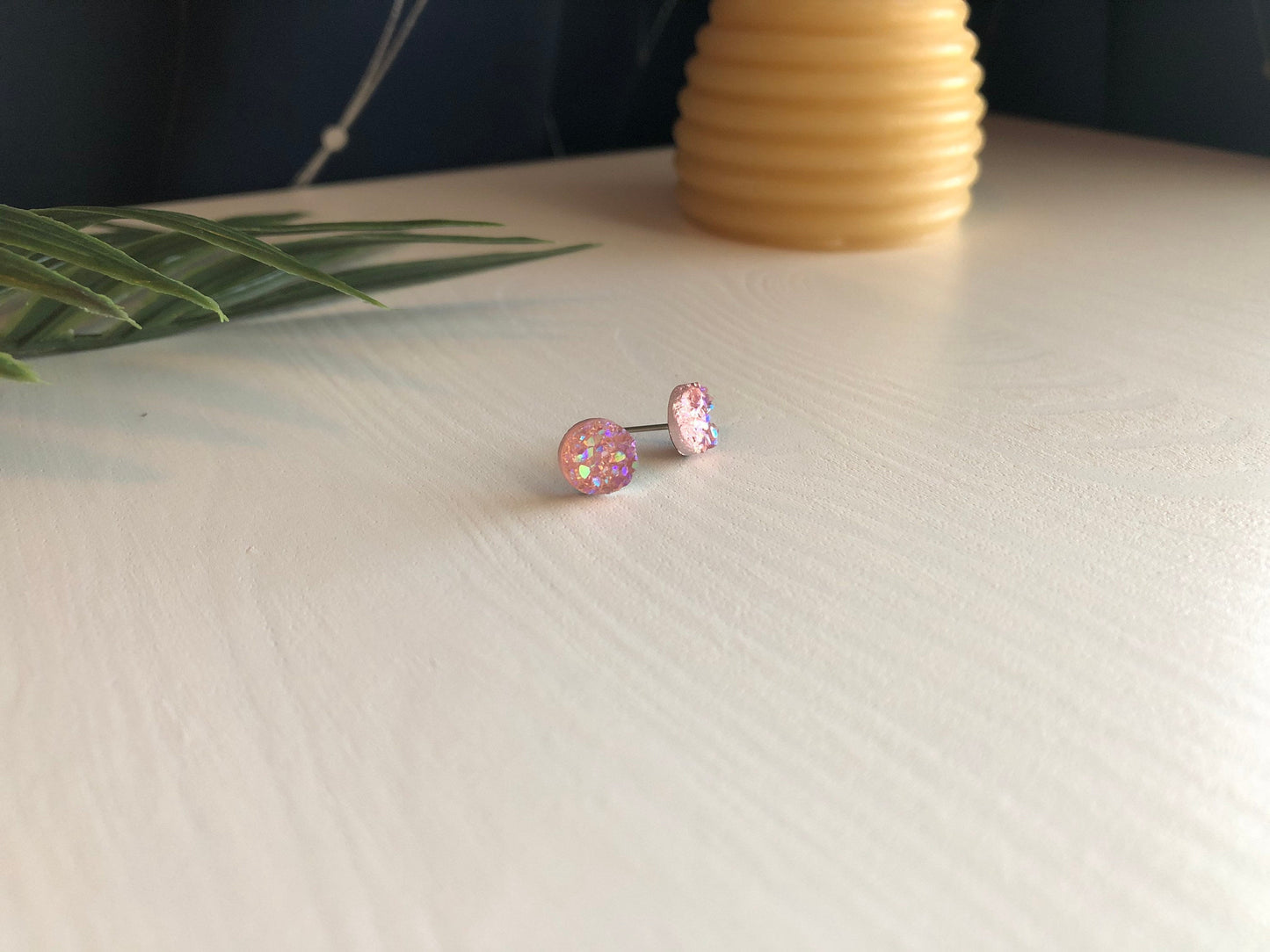 Light Pink Druzy Stud Earrings - 8mm