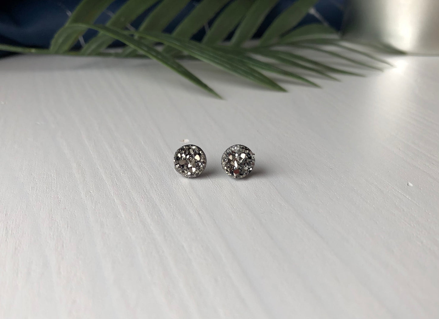 Gunmetal Druzy Stud Earring - 8mm Stone on Surgical Grade Stainless Steel