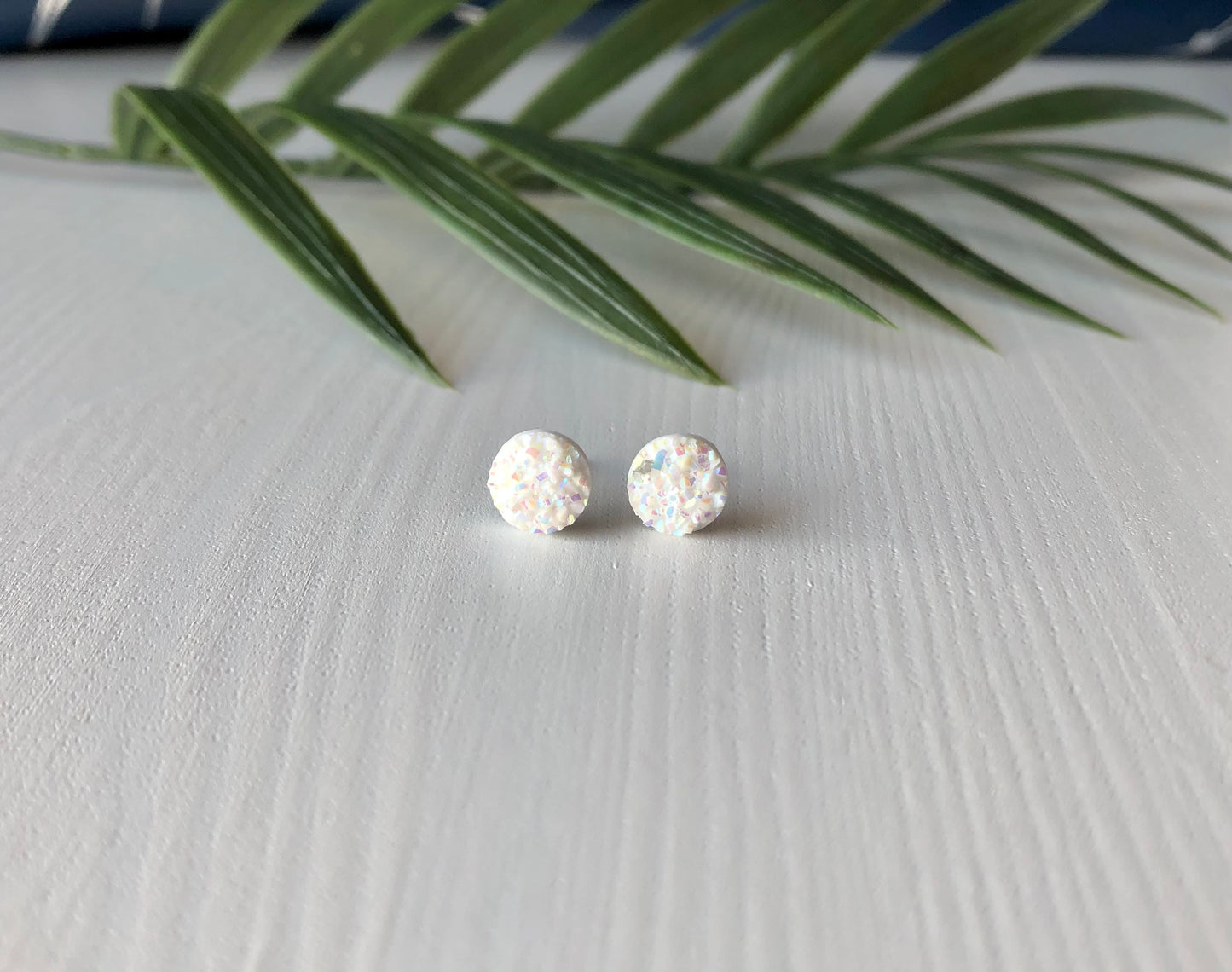 Pink Snow Sparkle Stud Earrings - 8mm on Surgical Grade Stainless Steel