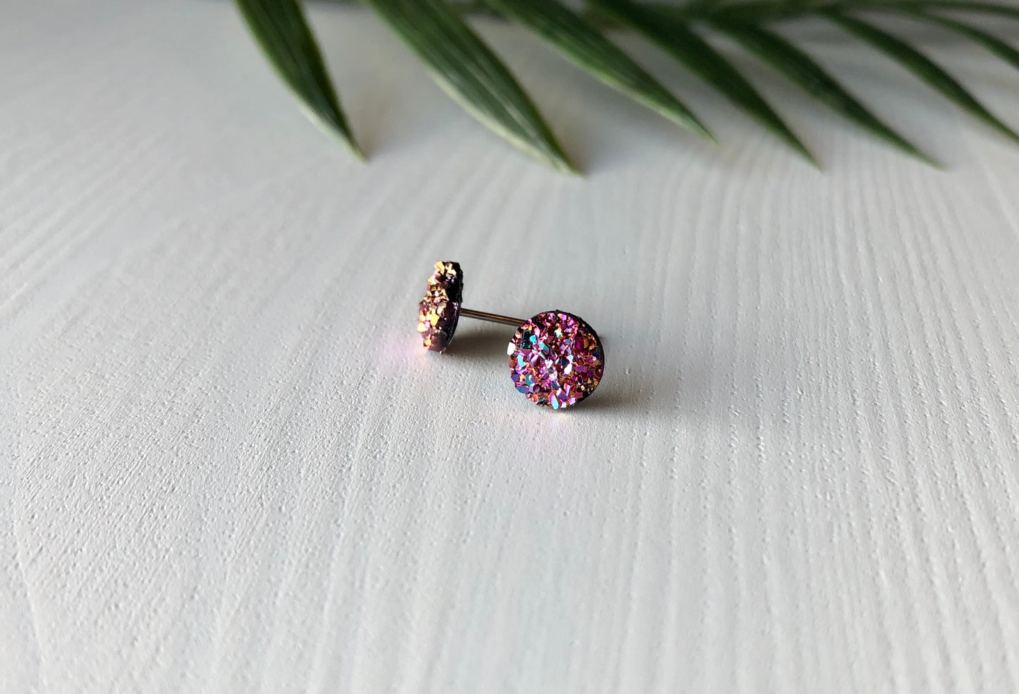 Pink Mermaid Sparkle Stud Earrings - 8mm on Surgical Grade Stainless Steel