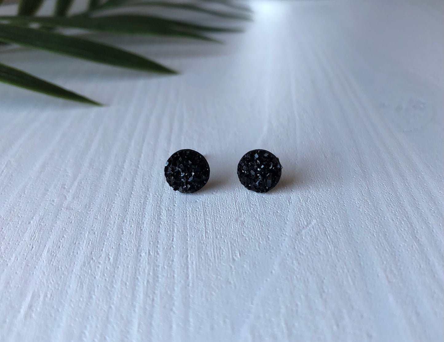 Black Sparkle Stud Earrings - 8mm on Surgical Grade Stainless Steel