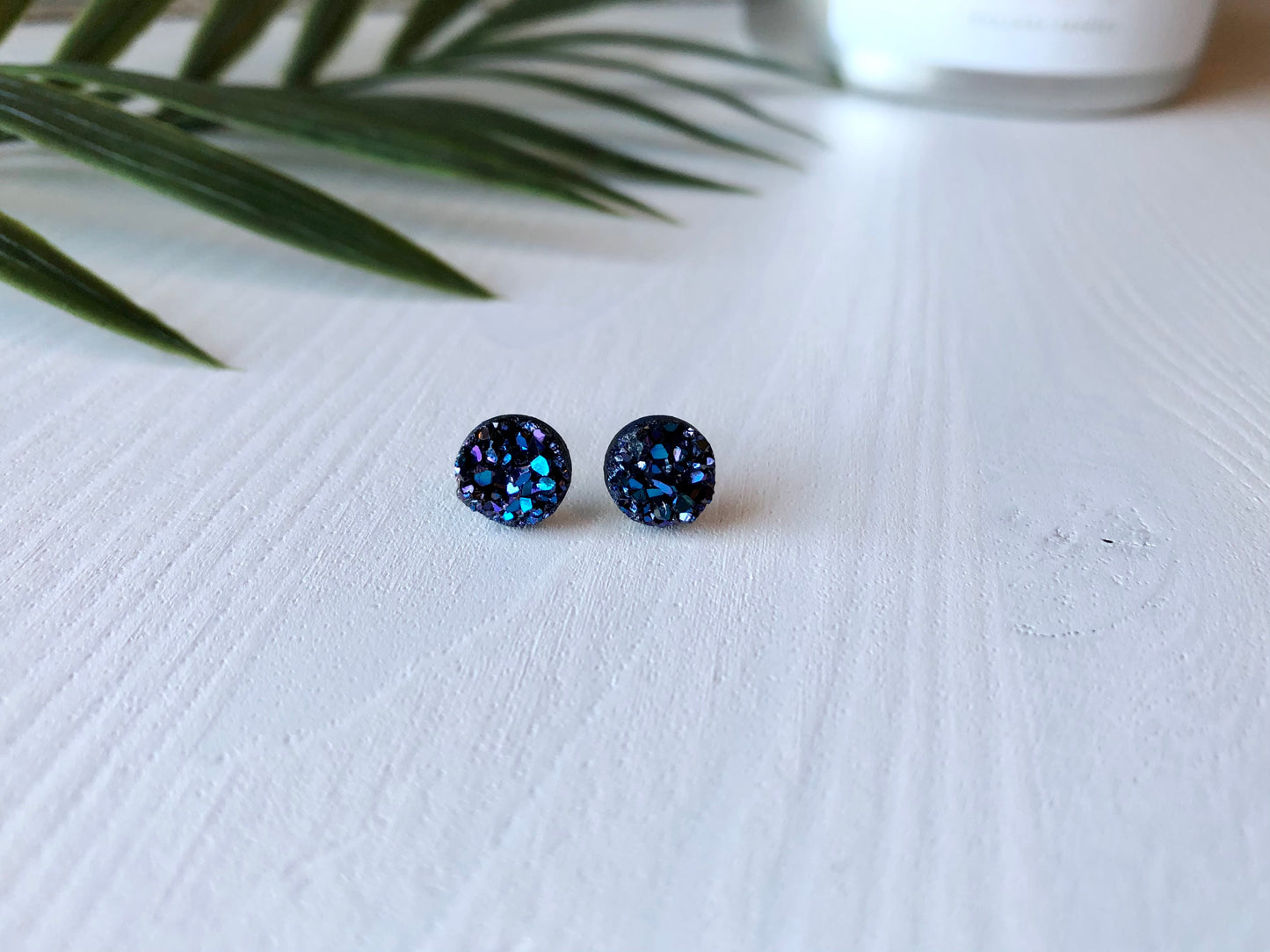 Midnight Purple Druzy Stud Earrings - 8mm on Surgical Grade Stainless Steel