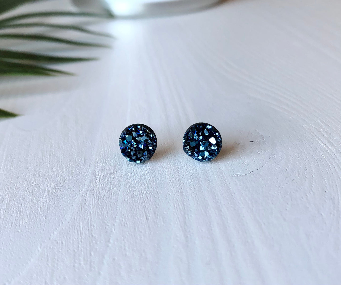 Midnight Blue Druzy Stud Earring - 8mm Stone on Surgical Grade Stainless Steel