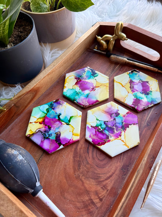 Coasters - Set of 4 - Hand-painted Alcohol Ink