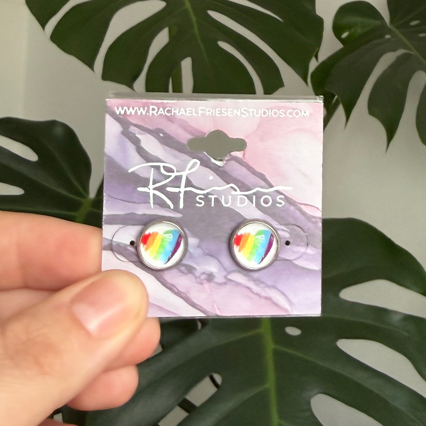 Pride Earrings - Rainbow heart white bkgd