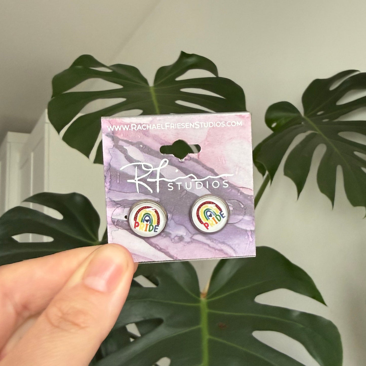 Pride Earrings - PRIDE Rainbow (on white bkgd)