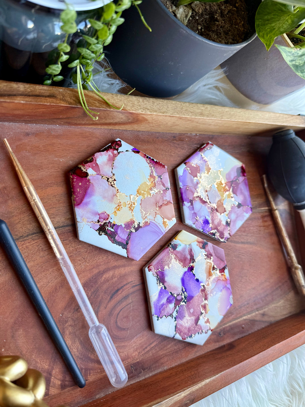 Coasters - Set of 3 - Hand-painted Alcohol Ink