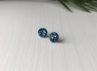 Dragonfruit Rainbow Druzy Stud Earrings - 8mm on Surgical Grade Stainless Steel