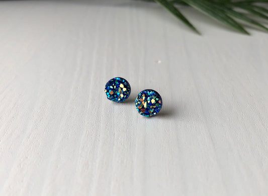 Dragonfruit Rainbow Druzy Stud Earrings - 8mm on Surgical Grade Stainless Steel