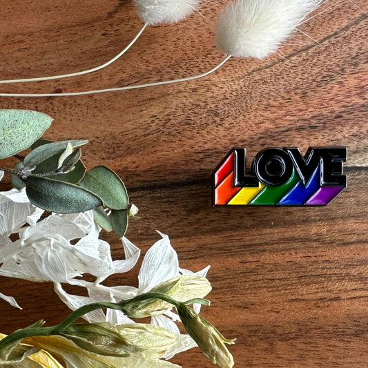 Pride Pin - LOVE - Black - Block offset rainbow - PREORDER