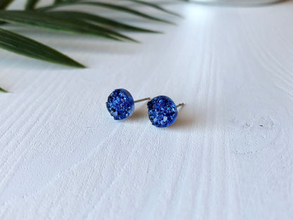 Monsoon Blue Druzy Stud Earrings - 8mm on Surgical Grade Stainless Steel