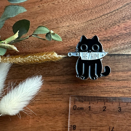 Pride Pin - Pronoun Pin - Cat - HE/HIM - PREORDER